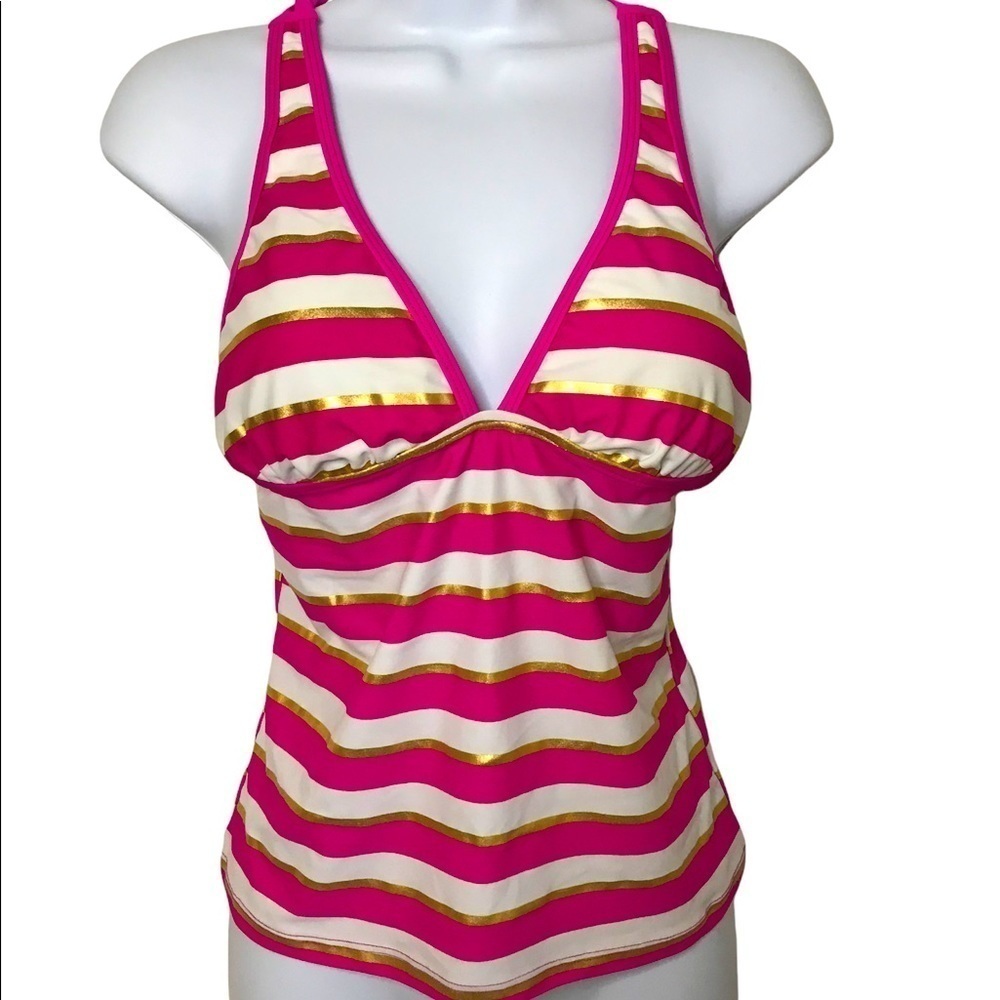 Bongo Pink/Gold/White Stripe Tankini Size M